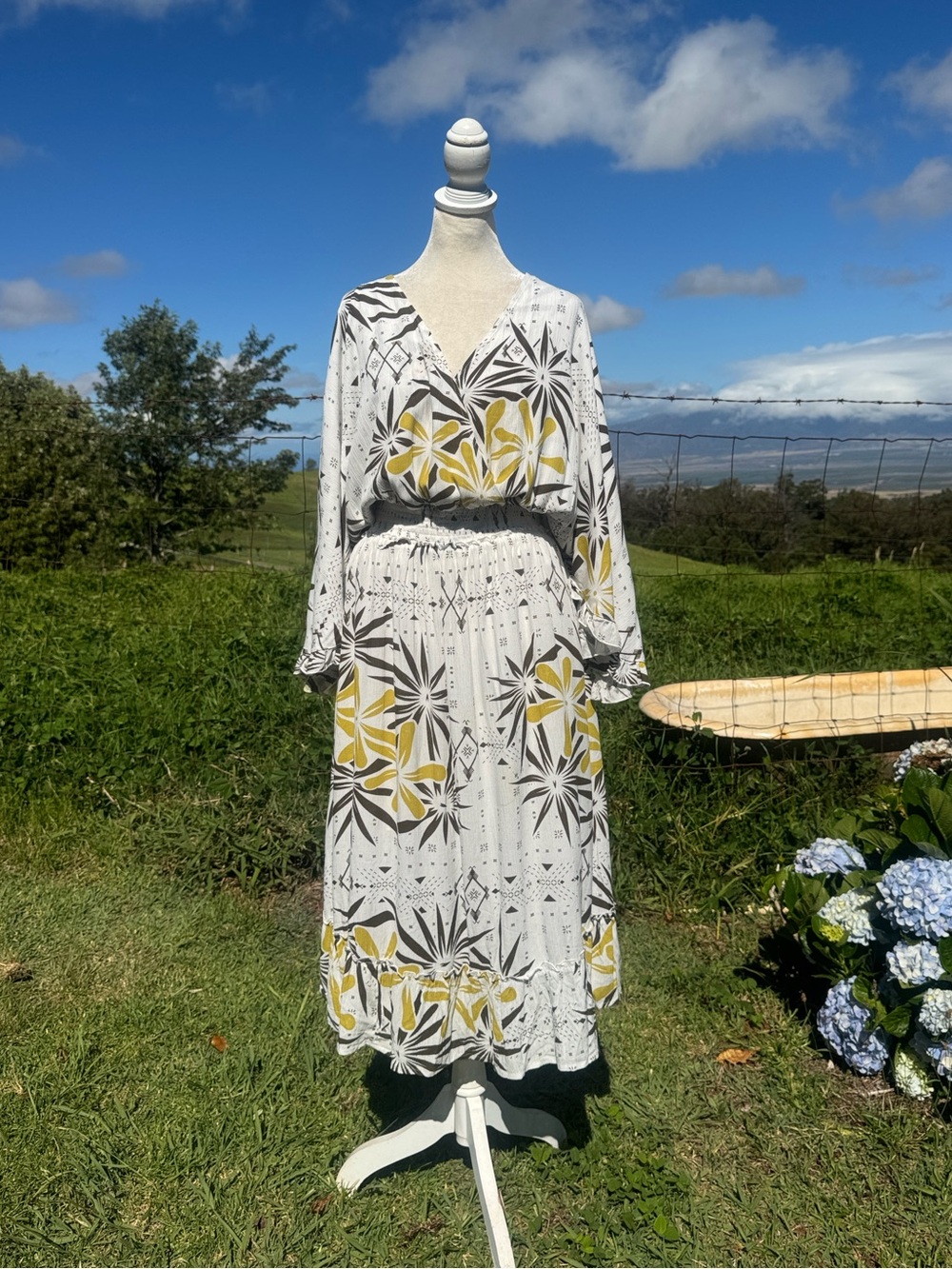 Tanoa Hawaii Tiare Polynesia Resortwear Ruffled Short Sleeve MIDI Dress 3x - Picture 1 of 8